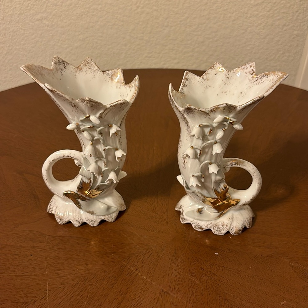 Left on Hand Painted Vintage vase pair